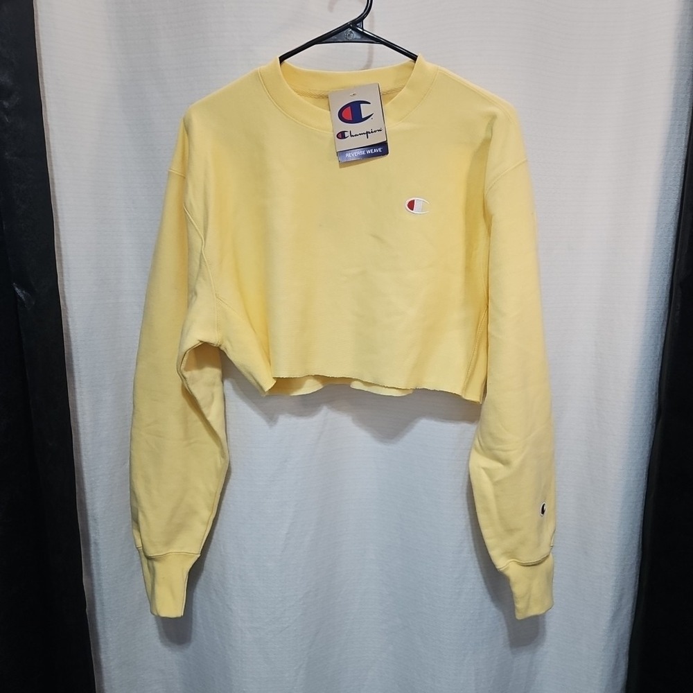 CHAMPION WOMEN'S YELLOW REVERSE WEAVE CROPPED SWEATSHIRT SIZE XS Oversized READ